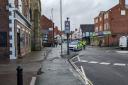 A police cordon in Oswestry following a stabbing in the town centre.