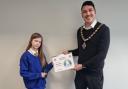 Catrin Utting with Oswestry mayor Cllr Jay Moore.