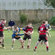 Action from Oswestry's clash with Yardley. Picture by Barbara Roberts.