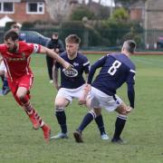 Action from Chirk AAA's Ardal North East League clash with Llanfair United. Picture by Brian Prydden.