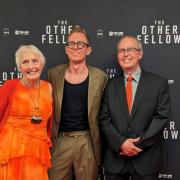 From left to right: Calli (Mr Bond's wife), Matt Bauer and James Bond at the premiere of 'The Other Fellow' in London