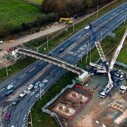 The new bridge in place over the A5.