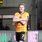Newport County's Will Evans celebrates scoring their side's second goal of the game during the Emirates FA Cup fourth round match at Rodney Parade, Newport. Picture date: Sunday January 28, 2024.
