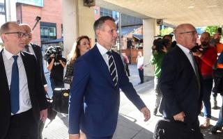 Former Manchester United footballer Ryan Giggs (centre) arrives at Manchester Crown Court where he is accused of controlling and coercive behaviour against ex-girlfriend Kate Greville between August 2017 and November 2020. Picture date: Wednesday August