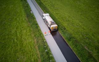 Road surface dressing in Shropshire.