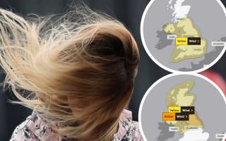 Weather warning: Storm Dudley and Storm Eunice are set to hit Shropshire this week. Pictures: PA, inset: Met Office