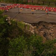 A section of the B5605 between Newbridge and Cefn Mawr was severely damaged during Storm Christoph in January. Source: Wrexham Council