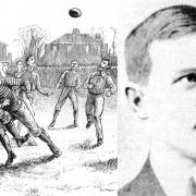 Llewellyn Kenrick (right) and an image of what Victorian football looked like.