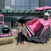 Claire and David Francis with their new roller and paver in pink.