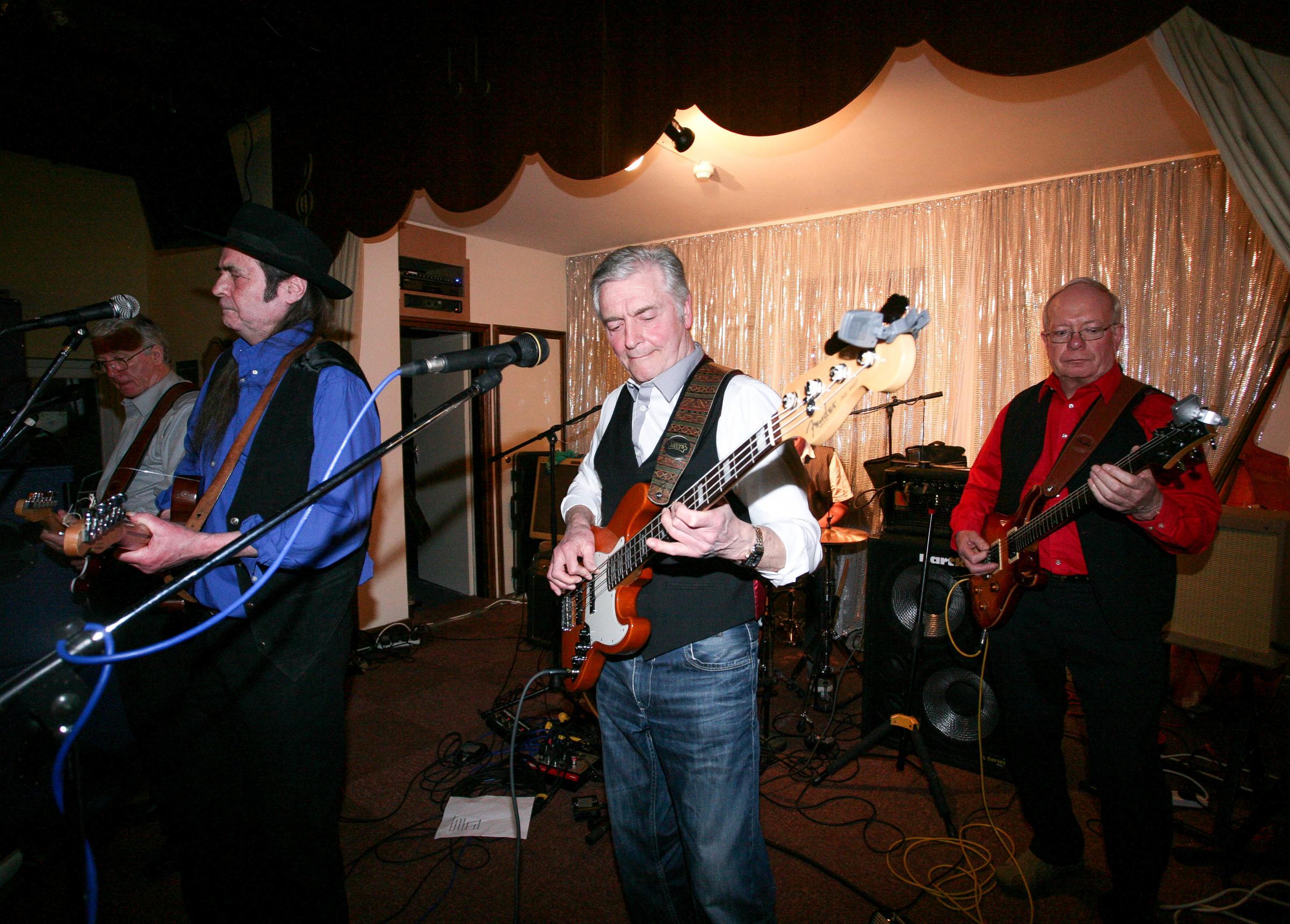 WAA charity night at the Monty Club in Newtown in memory of Gareth Morgan (Badgerman). Pic is. Playing bass guitar for The Trensetts is Gwyn Davies. RD135_2013-1