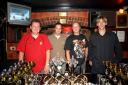 Oswestry and District Pool League presentation evening at the Boars Head, Oswestry. Most Wins A League, from left - Simon Probert, Nick Jones, both Boars Head C, Stuart Dean, Griffin A, Pete Watkin, Es-servicemans A. HD130905