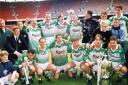 TNS celebrate winning the Welsh Cup in 1996, then known as Llansantffraid.