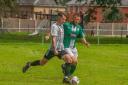 Action from Llanfyllin Town's defeat to Forden Utd. Picture by Kyron Dockerty.