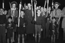 Ellesmere Scouts and Cubs' Torchlight Procession, and Scouts bonfire at Whitchurch to celebrate Guy Fawkes night in 1947.