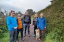 Phillip Springett and Cath Baldry of the Rotary Club of Cambrian Oswestry with Adrian Bailey and Diane Gray of Oswestry Ramblers and Sarah Gibson with Myrtle the dog..