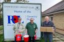 Volunteer Caroline Logsdail picking up her delivery route Poppy Boxes with Mike Soutar, volunteer, and Gary Stevenson, RBL Poppy Appeal Organizer.