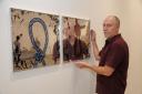 Wrexham Ty Pawb, New art exhibitions called Shiftwork showing off the Romani Culture. Picture Artist Daniel Baker with his work named Knot Diptych...SW31818B.