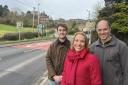 From left to right Cllr Glyn Preston from Powys County Council, Helen Morgan MP, and local resident Dan Widdon.