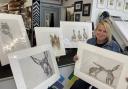 Bev Davies with her work which is being sold at Oswestry Framing in Leg Street.