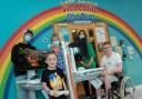 With the two new interactive gaming carts are, from left, Jess Miree from TheRockinR; Freddie Evans, aged 5 a patient on Alice Ward; Polly Brown, Health Play Specialist; Heather Thomas-Bache, Head of Fundraising, Communications and Volunteers for the