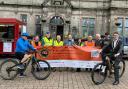 The new Borderland Mountain Bike Challenge banner unfurled at Guildhall