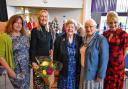 From left to right: 2022 Presentations with Councillor Olly Rose, Oswestry In Bloom Chair Natalie Bainbridge, Betty Gull, Margaret Thrower and Louise Humphreys.