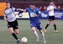 Declan McManus in action for TNS against Bala Town. Picture by Brian Jones.