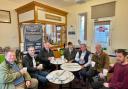 Simon Baynes with local Councillors and residents at the Gobowen Station Café in 2023, run by Derwen College.