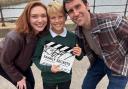 Eleanor Tomlinson, James Younger and Matthew Lewis on set