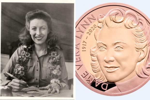 Border Counties Advertizer: (left to right) Dame Vera Lynn and Dame Vera Lynn commemorative coin. Credit: PA and The Royal Mint