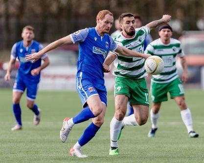 Border Counties Advertizer: Action from TNS' JD Premier clash with Penybont. Picture by John Smith/FAW.