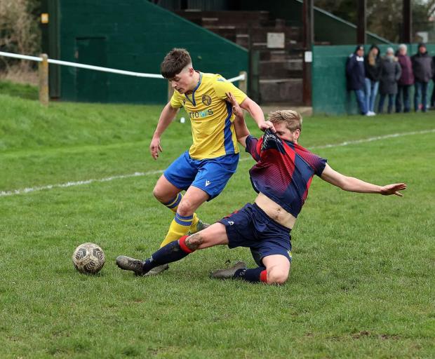 Border Counties Advertizer: Action from Morda United's Salop Leisure Shropshire Premier League clash with Shrewsbury Juniors. Picture by Nick Jones-Evans.