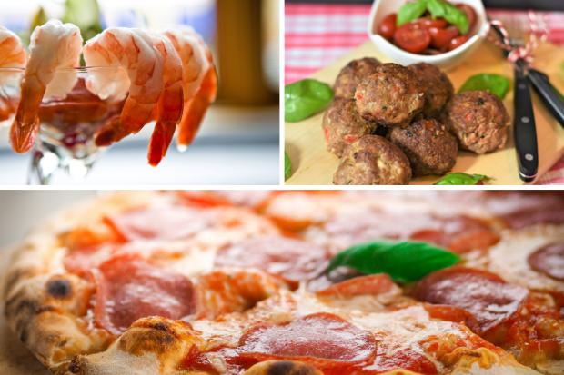 Border Counties Advertizer: (Top left clockwise) Prawn cocktail, Meatballs, Pizza. Credit: PA/Canva