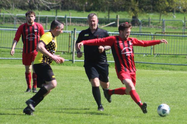 Action from Penybont United's clash with Talgarth Town. Picture by Barcud-Coch Photography.