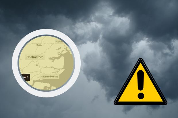 A yellow weather warning for thunderstorms will affect most of Essex from Tuesday evening (May 18) to the early morning (May 19) (Credit: Canva/Met Office)