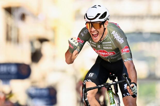 Stefano Oldani celebrates winning the 12th stage of the Giro d’Italia