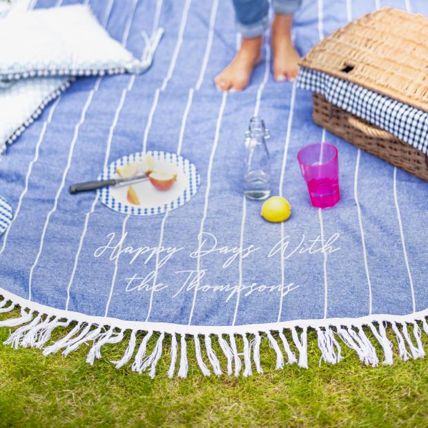 Border Counties Advertizer: Personalised Round Blue Picnic Or Beach Blanket. Credit: Not On The High Street