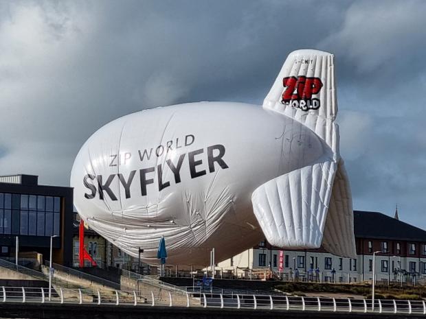 Border Counties Advertizer: The Skyflyer is inflated by Rhyl's Pavilion Theatre. Photo: Kathryn Jeffrey