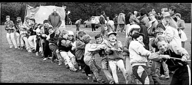 Border Counties Advertizer: Gobowen fun day tug of war, boys team. in 1991.
