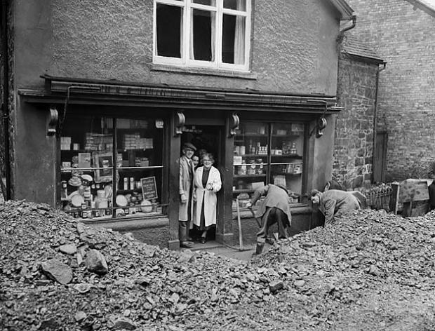 Border Counties Advertizer: Llanrhaeadr-ym-Mochnant when the pipe carrying water from Lake Vyrnwy to Liverpool burst in 1954. Picture: Geoff Charles Collection.