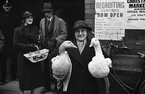 Border Counties Advertizer: Oswestry christmas market in 1939. Picture: Geoff Charles Collection.