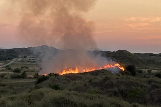 The fire at Talacre dunes on Friday. (Image courtesy of Tom Stone)