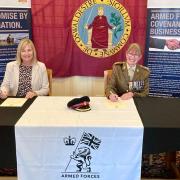 Oswestry Cambrian President Ann Pugh and Lieutenant Colonel Margaret Durrant at the Armed Forces Covenant signing