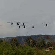 Puma helicopters above RAF Shawbury.