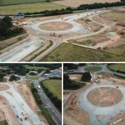 Work underway at Mile End roundabout. Pictures by Shropshire Council