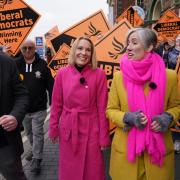 Liberal Democrat deputy leader Daisy Cooper (right) with newly elected MP Helen Morgan and Tim Farron (left) during a walkabout in Oswestry, Shropshire, following her victory in the North Shropshire by-electiom. Picture date: Friday December 17, 2021.