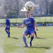 Khyam Wyton in past action for Llanrhaeadr goal. Picture by Phil Blagg. PB173-2019-24.