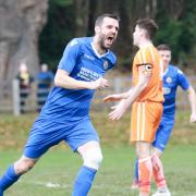 Llanrhaeadr v Conwy Borough..Pictured is Marc Griffiths with the 1st goal for Llanrhaeadr..Picture by Phil Blagg..PB659-2018-12.