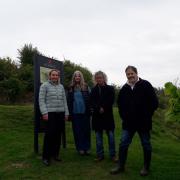 Helen Morgan with campaigners from Hands Off Old Oswestry Hillfort (HOOOH)