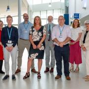 From left to right: Kirsty Foskett, Head of Clinical Governance; Stacey Keegan, Chief Executive; Craig Macbeth, Chief Finance and Planning Officer; Liz Slynn, Commercial Director at System C, Mr Andrew Roberts, Consultant Orthopaedic Surgeon and Chief